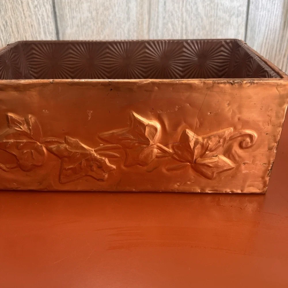 Vintage Embossed Copper Covered Wood Box Ovenex N7 pan‎ insert starburst MCM